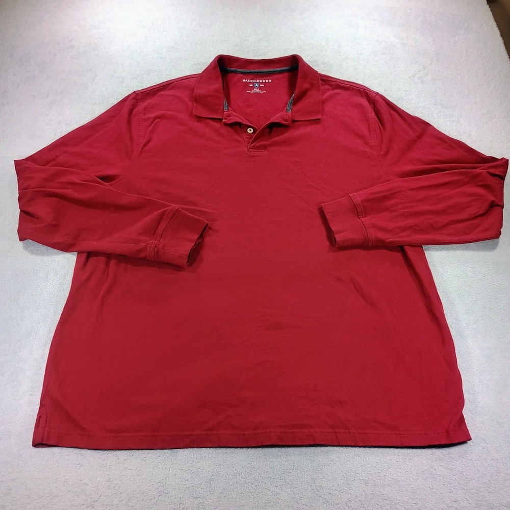 Saddlebred Mens Long Sleeve Polo Red 2XLT Big & Tall Cotton Jersey